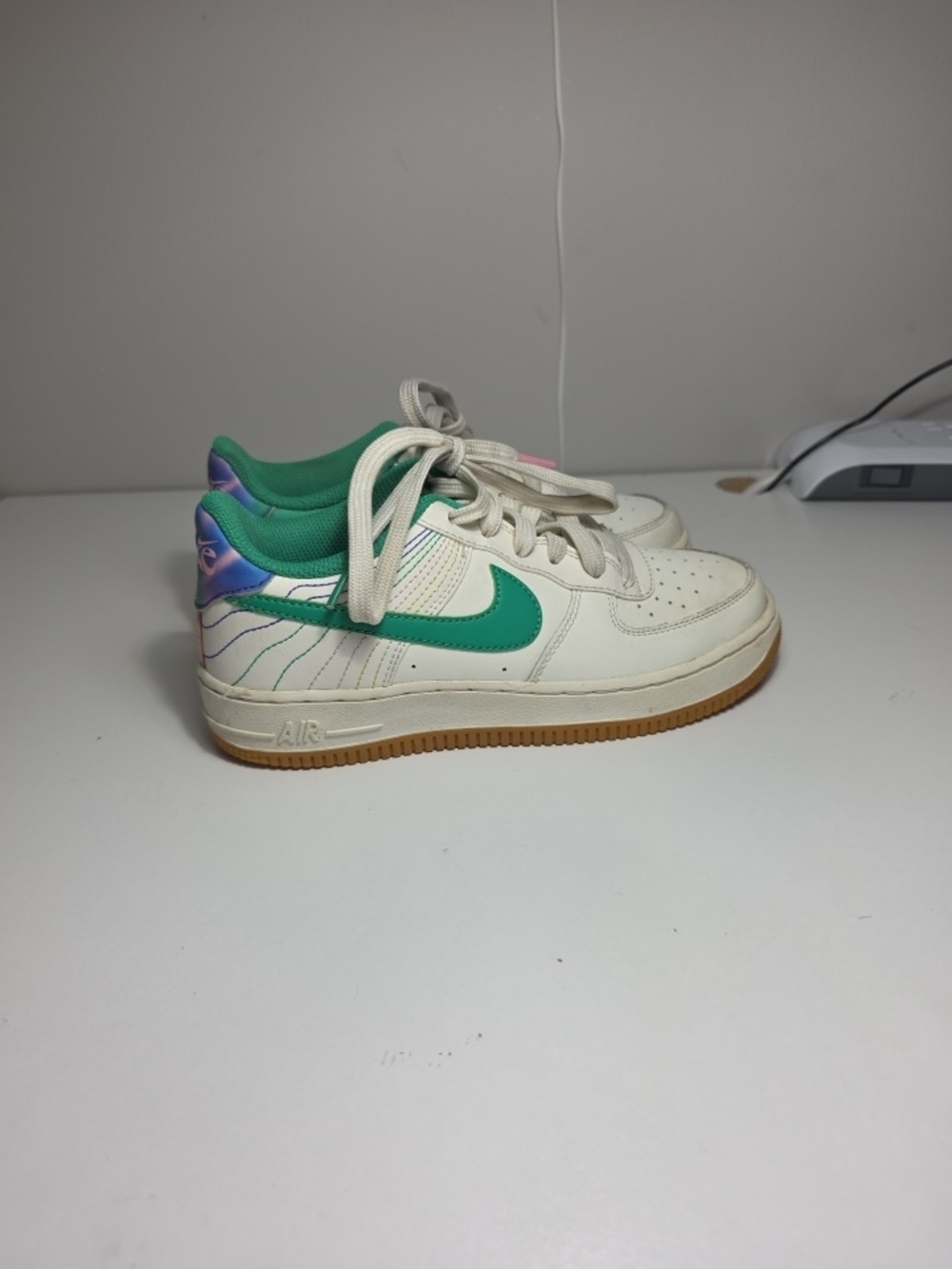 Nike Air Force 1 Low Top Sneakers - White with Teal & Green Accents